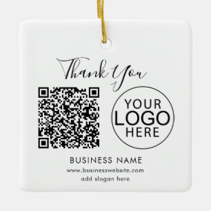 Zakelijk Logo en QR Code Script Festive Bedankt Keramisch Ornament