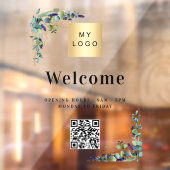 Zakelijk logo eucalyptus welkomst open QR-code Raamsticker (Vel 2)