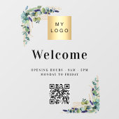 Zakelijk logo eucalyptus welkomst open QR-code Raamsticker (Vel)