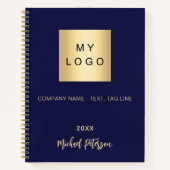 Zakelijk logo navyblauw goud elegant monogram notitieboek (Voorkant)