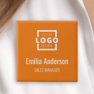 Zakelijk Logo Personeel Naam Bandje Oranje Vierkante Button 5,1 Cm