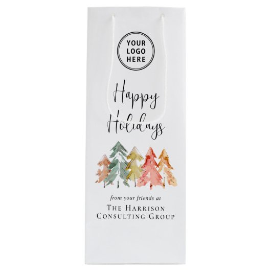 Zakelijk logo Prettige Feestdagen Zakelijk Kerstfe Wijn Cadeautas (Voorkant)