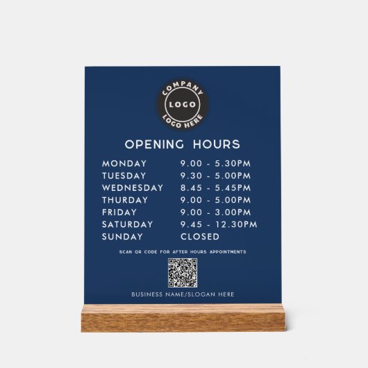 Zakelijk Logo QR Code Moderne Openingsuren Acryl Bord (Voorkant)