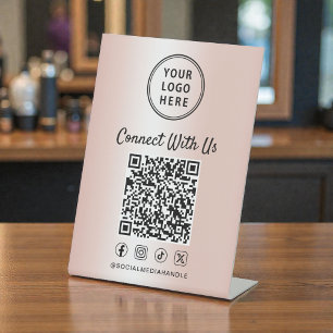 Zakelijk logo QR-code roze gouden tafelstandaard Reclamebord Met Voetstuk