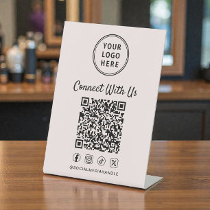 Zakelijk Logo QR Code Roze Tafelmodel Reclamebord Met Voetstuk