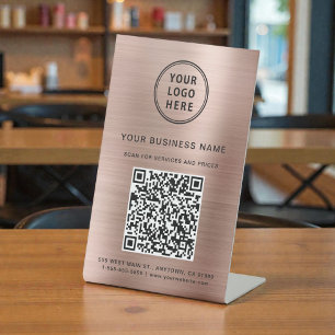Zakelijk Logo Scan Me Roze Goud QR Code Reclamebord Met Voetstuk