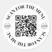 Zakelijk Logo Scan Menu QR Code Ronde Sticker (Voorkant)