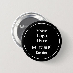 Zakelijk logo zwart wit naam werknemer functie ronde button 5,7 cm