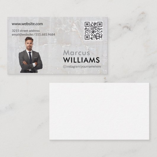 Zakelijk Man in Suit | Marmer | QR-code Visitekaartje (Voorkant / Achterkant)