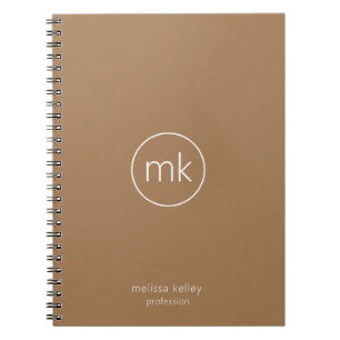 Zakelijk Minimaal Monogram Initiaal Wit & Beige Notitieboek