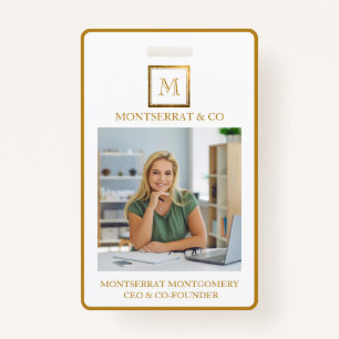 Zakelijk Monogram Vierkant Goud Lijst Rood Diamant Badge