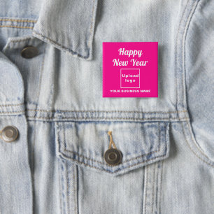 Zakelijk Nieuwjaarsgroet op Roze Vierkante Knop Button 5,1 Cm