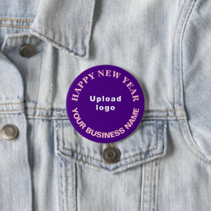 Zakelijk nieuwjaarswens op paarse ronde knop button 7,6 cm