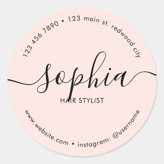 Zakelijk Product Girly Calligraphy Blush Pink Ronde Sticker (Voorkant)