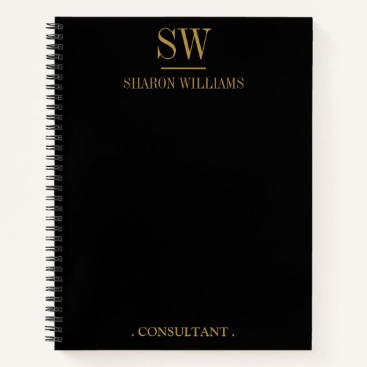 Zakelijk Professioneel Zwart Goud Monogram Initiaa Notitieboek (Voorkant)