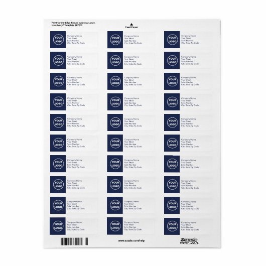Zakelijk retouradres Labels Uw Logo op Navy (Full Sheet)