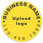 Zakelijk telefoonnummer op geel groot rond vinyl sticker (Voorkant)
