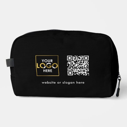 Zakelijk Uw Logo QR Code Tekst Promotie Zwart Toilettasje (Voorkant)