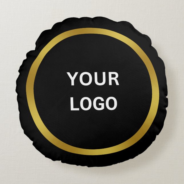 Zakelijk Uw Logo Sjabloon Goud en Zwart Rond Kussen (Voorkant)