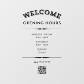Zakelijk Welkom Openingstijden met QR Code Zwart Raamsticker (Vel)