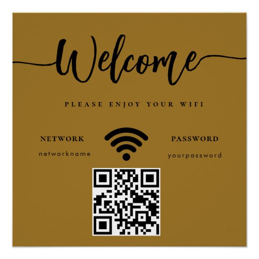 Zakelijk Welkomstscript WIFI QR Code Goud Perfect Poster (Voorkant)