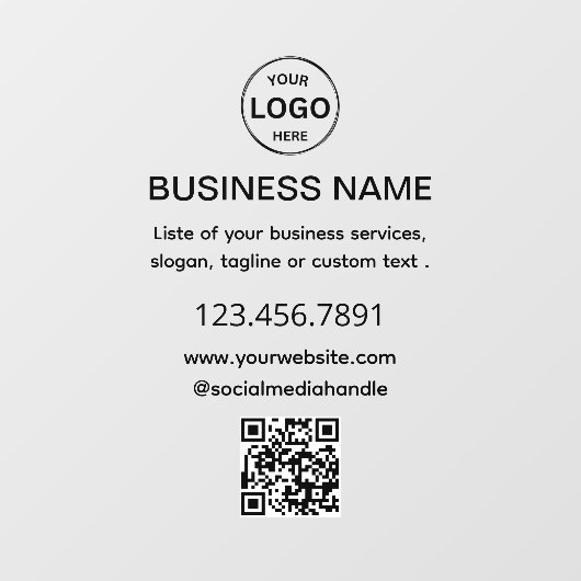 Zakelijk Zwart Logo QR Code Venster Cling Raamsticker (Vel)