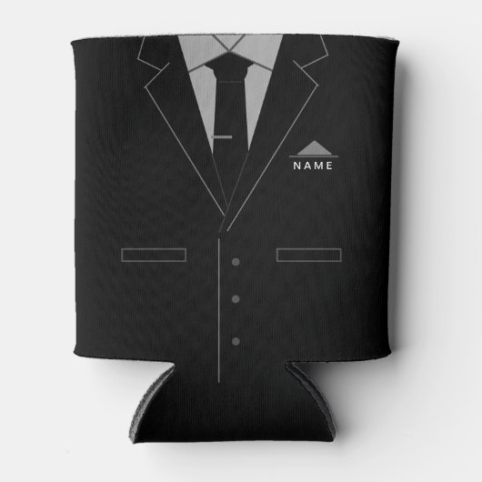 Zakelijk Zwart Pak Grappige Koelbox Aangepaste naa Blikjeskoeler (Voorkant)