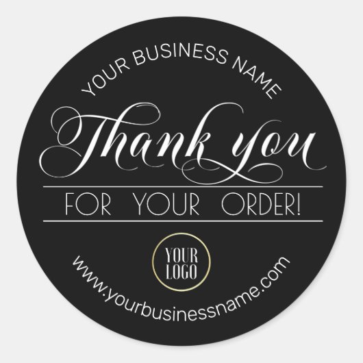 Zakelijk Zwart Wit Dank u Bestelling | LOGO toevoe Ronde Sticker (Voorkant)