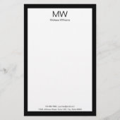 Zakelijk Zwart Wit Monogram Naam Contactgegevens. Briefpapier (Voorkant)
