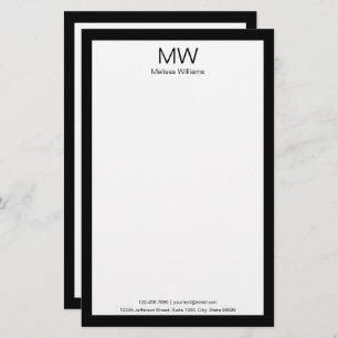 Zakelijk Zwart Wit Monogram Naam Contactgegevens. Briefpapier
