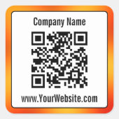 Zakelijk Zwart Wit Oranje Verloop Tekst QR Code Vierkante Sticker (Voorkant)