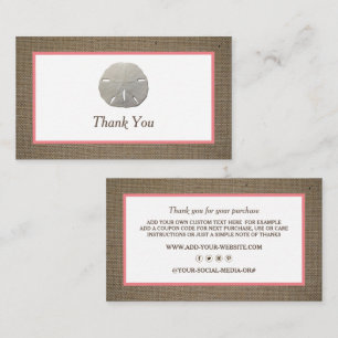 Zakelijke bedankkaart met zanddollar en jute visitekaartje