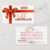 Zakelijke cadeaubon $100 visitekaartje (Voorkant / Achterkant)