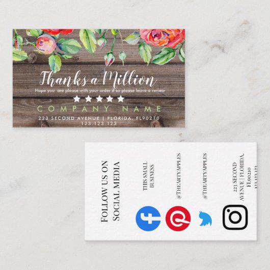 Zakelijke dank voor uw zakelijke bedankt per fabri visitekaartje (Voorkant / Achterkant)