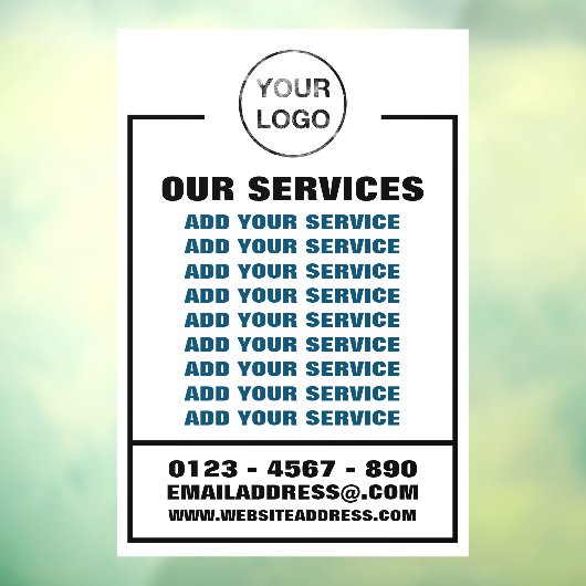 Zakelijke diensten, informatie en Logo Raamsticker (Vel 3)