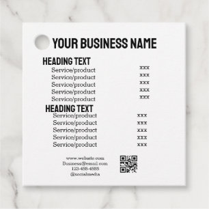 Zakelijke diensten producten prijslijst menukaart bedankjes labels