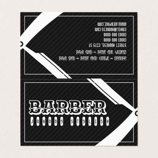 Zakelijke en loyale kappers twee in één zwart visitekaartjes (Buitenkant ongevouwen)