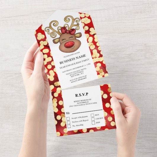 Zakelijke feestfeestfeestdag - goudrendierplezier all in one uitnodiging (Afscheurbaar)