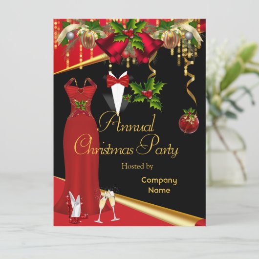 Zakelijke formele kerstfeestviering Rood 2 Kaart (Staand voorkant)