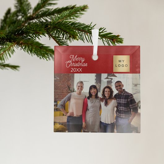 Zakelijke foto logo Kerst modern rood Glas Ornament