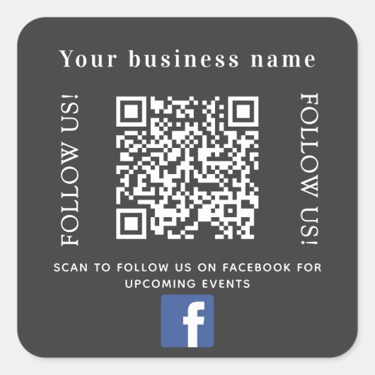 Zakelijke houtskool grijze qr code Facebook Vierkante Sticker (Voorkant)