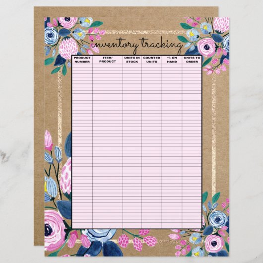 Zakelijke inventarisatie van roze Floral Gold Kraf (Voorkant / Achterkant)