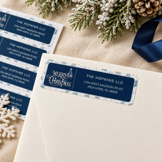 Zakelijke kerst Retourlabels met marineblauw en zi Etiket