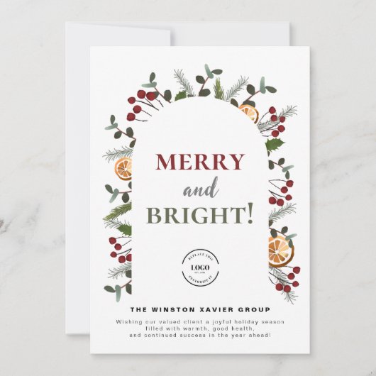 Zakelijke kerstmis vrolijk en helder rood Holly Co Feestdagenkaart (Voorkant)