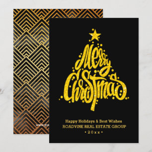 Zakelijke klanten met een groet, elegant Gold Scri Feestdagenkaart