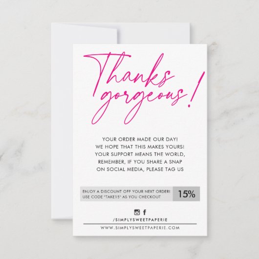 ZAKELIJKE KORTING moderne balpen heet roze Bedankkaart (Voorkant)
