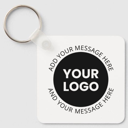 Zakelijke Logo & bewerkbare tekst Wit & Zwart Sleutelhanger (Voorkant)