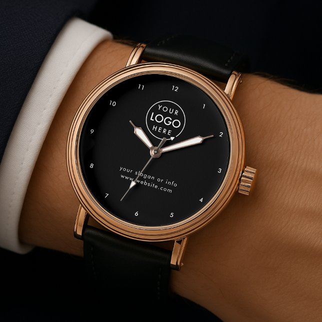 Zakelijke Logo | Black Professional Corporate Horloge (Sleek black company branded watches for small business gifting, employees & promotional swag.)