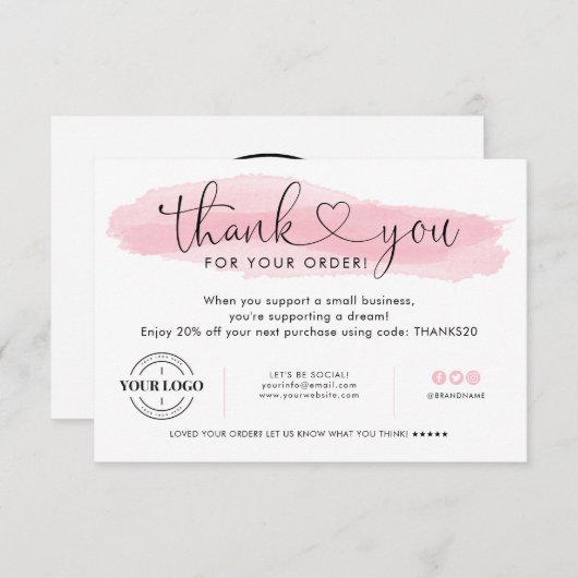 Zakelijke Logo Dank u Roze Hart Dank u kaart (Voorkant / Achterkant)