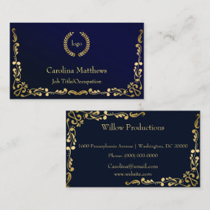 Zakelijke Logo Gold Foil Peacock Corner Blu Visitekaartje